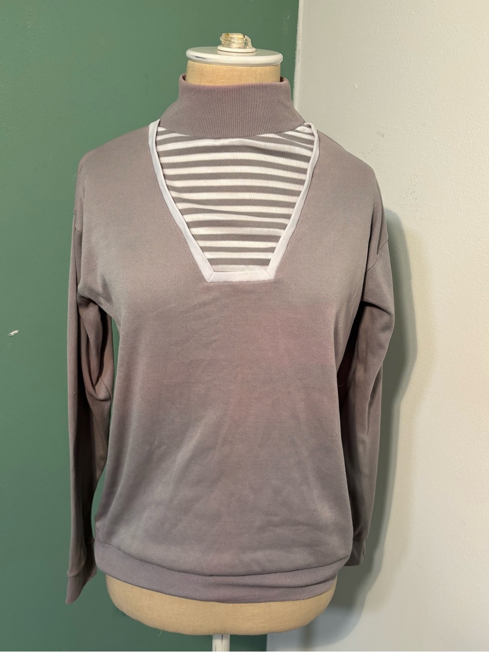 Vintage 1960’s Men’s Mock Neck Pullover with Striped Insert